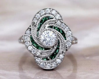 Anillo de diamantes de 2 qt, oro blanco de 14 qt, anillo de bodas, anillo de aniversario de bodas, anillo de compromiso, anillo de regalo de aniversario, regalo para ella, anillo de oro