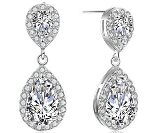 Handgemachte Silber Ohrring, Hochzeitsgeschenk Ohrringe, 14K Weißgold Ohrringe, 3Ct Pear Cut Silberohrringe, Diamant Ohrringe, Stylist Ohrringe