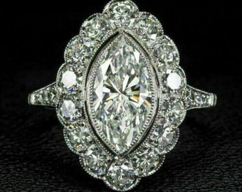 Anillo de diamantes marquesa de 2 ct, oro blanco de 14 qt, anillo de bodas, anillo de compromiso, regalo de aniversario, anillo de diamantes, anillo de oro, regalo personalizado
