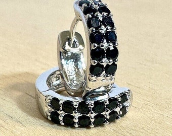 Women's Earrings, Engagement Jewelry, Black Diamond Earrings, Huggie Diamond Earrings, 14K White Gold, 2Ct Round Cut Diamond, Fancy Earrings