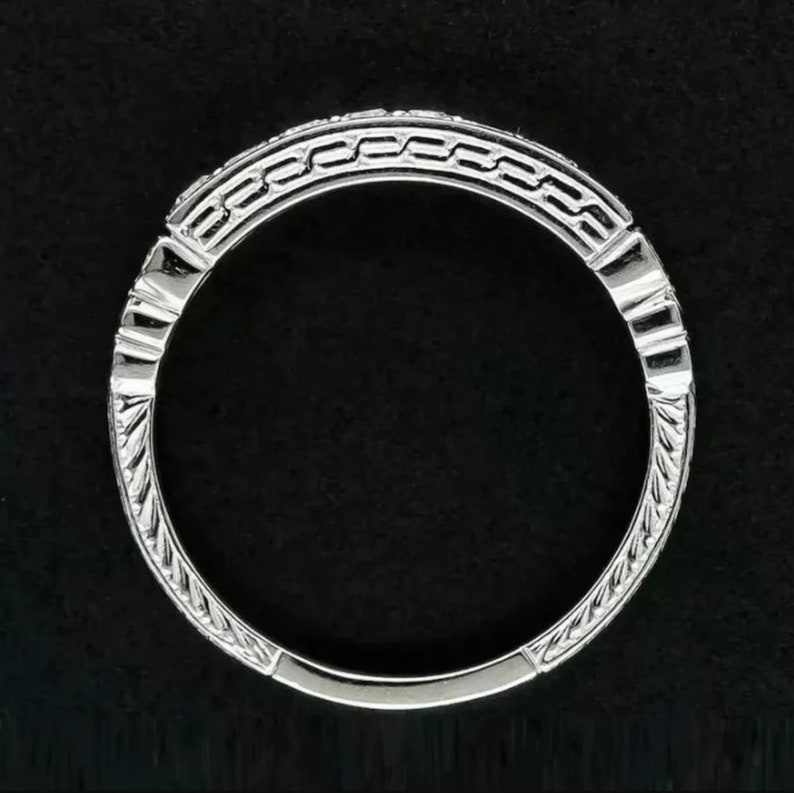 Alianza de boda minimalista de inspiración vintage, plata de ley 925, diamante de talla redonda de 1 qt, alianza apilable de compromiso para mujeres, anillo de eternidad imagen 4