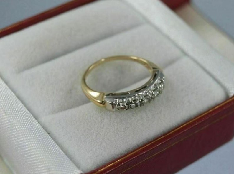 Anillo de dos tonos para mujer, anillo de boda de cinco piedras, anillo de compromiso apilable para mujer, anillo de promesa de aniversario de eternidad, según la imagen imagen 1