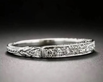 Vintage geïnspireerde minimalistische trouwring, 925 sterling zilver, 1Ct ronde geslepen diamant, verlovingsstapelband voor vrouwen, eeuwigheidsbandring