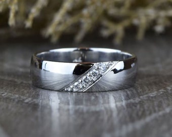 Perfekter Verlobungsring für Herren, 14 Karat Weißgold vergoldet, 1 Karat Diamant im Rundschliff, Ehering für Männer, stapelbarer Ring, personalisierte Geschenke