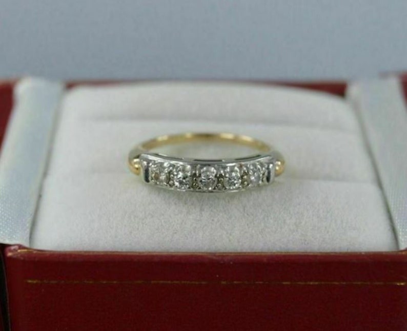 Anillo de dos tonos para mujer, anillo de boda de cinco piedras, anillo de compromiso apilable para mujer, anillo de promesa de aniversario de eternidad, según la imagen imagen 2