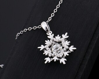 Engagement Botanical Necklace, 1.1Ct Round Diamond, Silver Pendant, 14K White Gold, Wedding Flower Pendant, Anniversary Gifts, Without Chain