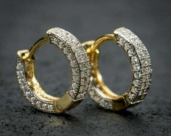 Women's Earrings, Engagement Jewelry, Gold Earrings, Huggie Diamond Earrings, 14K White Gold, 2Ct Round Cut Diamond, Silver Diamond Earrings
