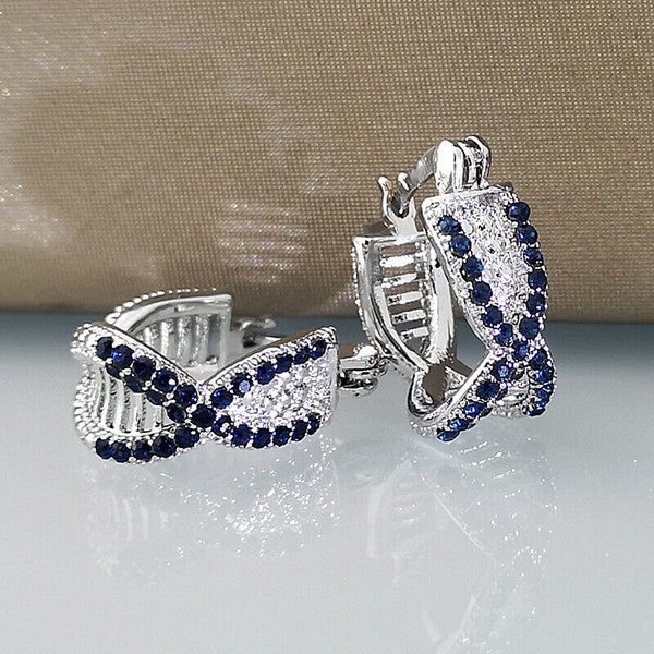 Wedding Gift Earrings, Sappire Diamond Earrings, Crisscross Earring, 14K White Gold Earrings, 2Ct Round Cut Sappire Diamond , Fancy Jewelry