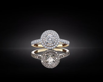 Women's Rings, Wedding Gift Rings, Engagement Ring, Solitaire Diamond Rings, Halo Set Diamond Ring, 14K Yellow Gold, 3CT Simulated Diamond
