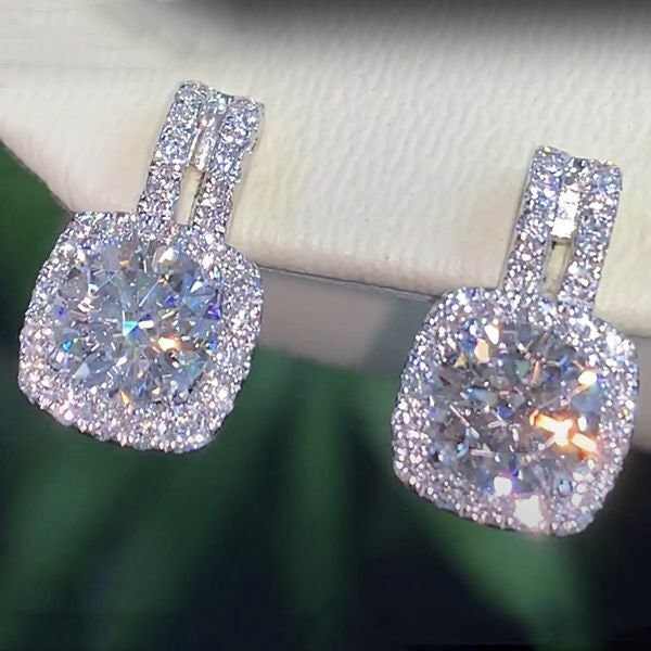 Wedding Gift Earrings, Silver Diamond Earrings, Stylist Earrings, 14K White Gold Earrings, 2Ct Princess Cut White Earrings, Handmade Jewelry
