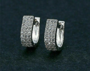 14K White Gold, 1.50 Ct Diamond, Engagement Huggie Hoop Earrings, Wedding Anniversary Earrings, Handmade Jewelry For Her, Best Friend Gifts