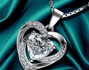 Heart Shape Necklace, Diamond Pendant, Heart Cut 2 Ct Diamond Pendant, Wedding Gift For Her, 14K White Gold Pendant, Pendant Without Chain