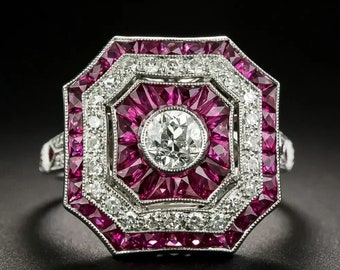 1 Ct Round Diamond Ring, 14K White Gold Ring, Halo Ring, Engagement Ring, Bezel Set Ring, Promise Ring, Wedding Ring, Anniversary Ring