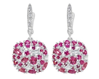 Women's Gift Earrings For Her, Rubby Diamond Earrings, Drop Dangle Earring, 14K White Gold Earring, 2Ct Round Cut Diamond, Stylist Jewelry