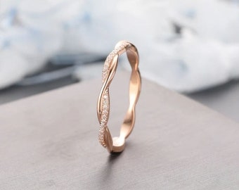 Stijlvolle gedraaide trouwring voor dames, 14K roséverguld, 1 Ct ronde geslepen diamant, minimalistische stapelbare verlovingsring, gepersonaliseerde geschenken