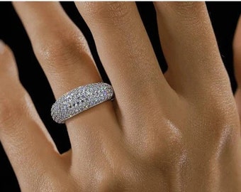 Women's Rings, Wedding Gift Rings, Engagement Ring, Pave Shape Diamond Ring, Silver Diamond Ring, 14K White Gold, 1.7CT Simulated Diamond