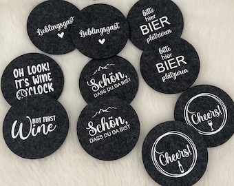 Filz Untersetzer/ Wein Untersetzer/ Bieruntersetzer/ Untersetzer mit Namen/ Weihnachtsgeschenk/ personalisierte Untersetzer/ Schön dass du..