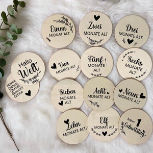 Cartes jalons bébé / cartes jalons « Ma première année » / cartes jalons sur bois avec vinyle / idée cadeau pour une naissance / set + sac en jute