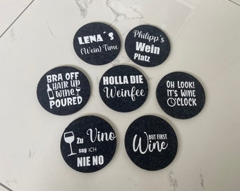 Coasters wine sayings/ Coaster set 7 pieces/ Personalized coasters felt