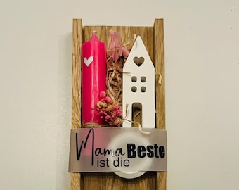 Muttertag/ Kerze mit Häuschen/Mitbringsel/ Mama ist die Beste/ Kleinigkeit/ Herzensmensch