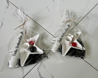 Weihnachtskerzen/ Weihnachtsgeschenk/ Wichtelgeschenk/ Weihnachtsstern/ Kerzenständer Stern/ Mitbringsel Weihnachten/ Erzieherin mit Herz