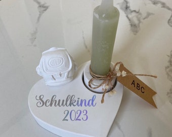 Schulkind 2024/ Schulanfang/ Schulstart/ Erste Klasse/ Schulstart Deko/ Kerzenständer/ Herzform Kerzenhalter/ Teelichthalter/ Raysion