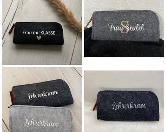 Felt pencil case with name/educator/educator with heart/teacher with <3/teacher stuff/school child 2023/best teacher/Christmas gift teacher