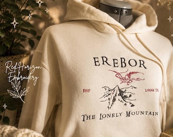 Erebor besticktes Sweatshirt, Hoodie oder Hemd – Fantasy-Bergmotiv, Geschenk für Abenteurer und Bücherliebhaber