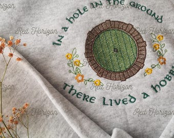 Hobbiton Embroidered Sweatshirt – Cozy Fantasy Cottage Door, Shire Inspired Gift for Fantasy Lovers