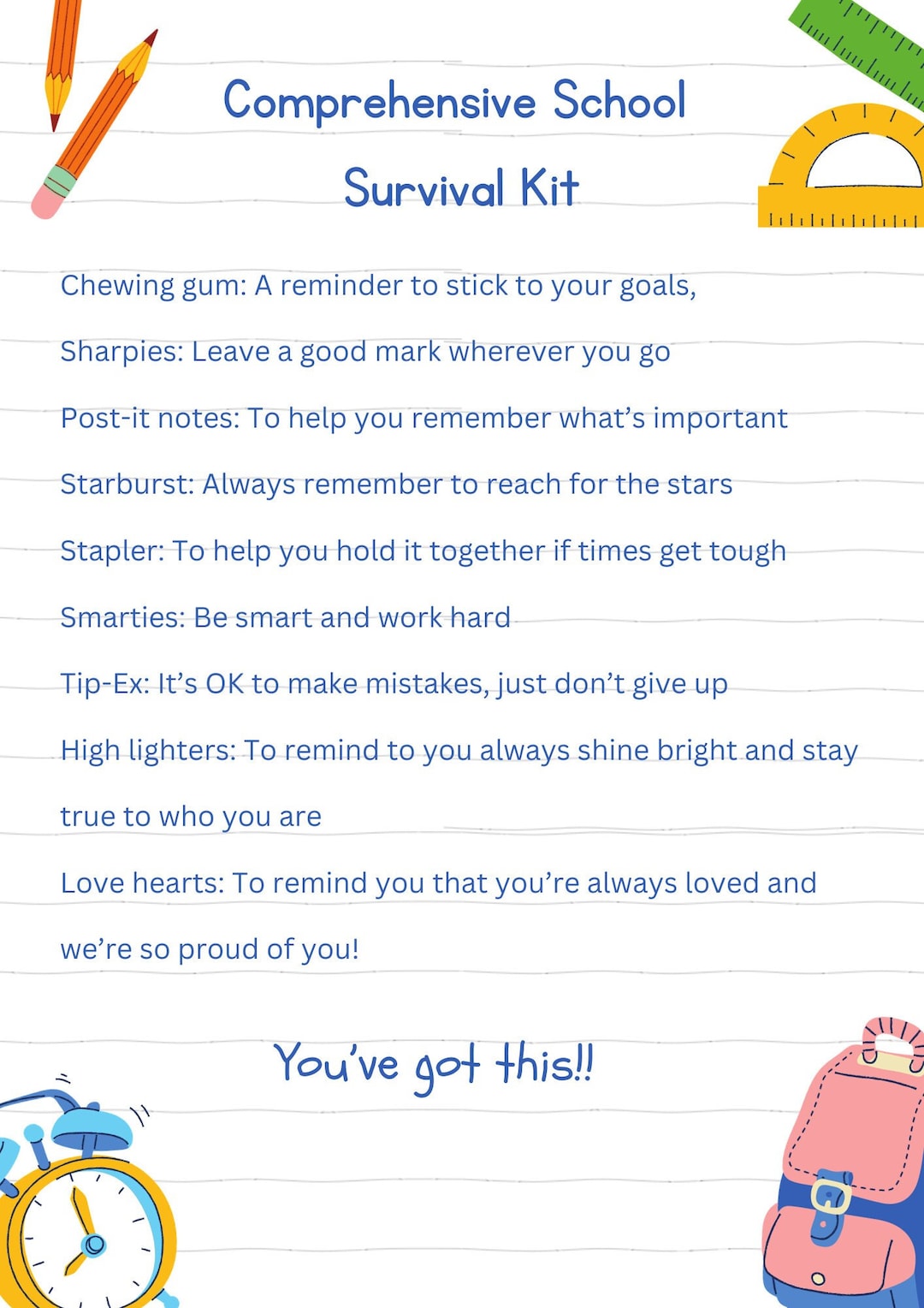 Comprehensive High School Survival Kit Print Out Etsy