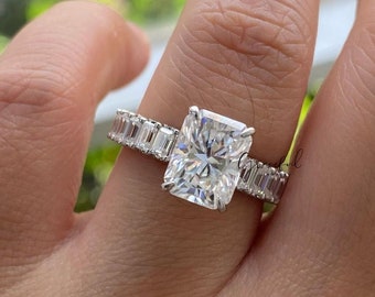Anillo de aniversario para esposa, anillo de diamantes delicado, anillo de compromiso, anillo de solitario con acentos, chapado en oro blanco de 14 quilates, regalo personalizado