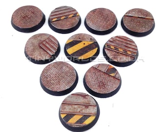 32mm Round Hive City Scenic Resin Bases - Miniature Model Industrial Starship Spaceship Factory Diamond Plate Bases