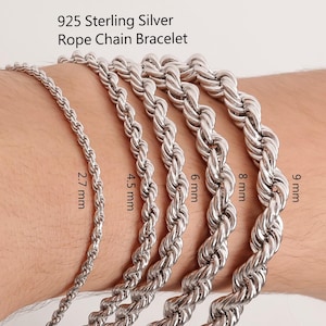 925 Sterling Silver Bracelet, Italian Rope Twist Chain  Bracelet, 925 Silver Jewelry, Silver Rope Chain  Bracelet, Italian Silver Jewelry, Classic Silver  Bracelet, Womens and Men Silver  Bracelet, Silver Jewelry for Her and Him, Fine Silver Chain