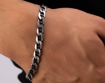 925 Sterling Silver Mariner Flat Chain Bracelet Men, Italian Anchor Oxidized Thick Solid Long Chain, Birthday Gifts Jewelry Him Husband Dad