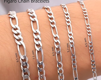 925スターリングシルバーフィガロチェーンブレスレットメンズ