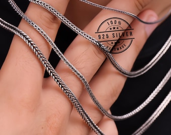 925 Sterling Silver Foxtail Chain Necklace Men, Wheat Bali