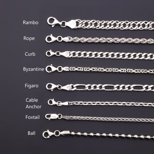 925 Sterling Silver Chain Necklace For Women Men, Byzantine Oxidized Chain Necklace, Cable Chain Necklace, Figaro Chain Necklace, Cuban Curb Chain Necklace, Rambo Chain Necklace, Foxtail Chain Necklace, Rope Chain Necklace, Ball Chain , Cable Chain