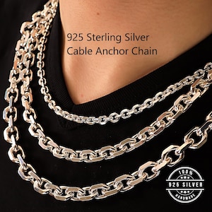 925 Sterling Silver Cable Chain Necklace Men, Anchor Thick Long Heavy Pendant Choker Charm Chain, Birthday Anniversary Gifts Jewelry Him Dad