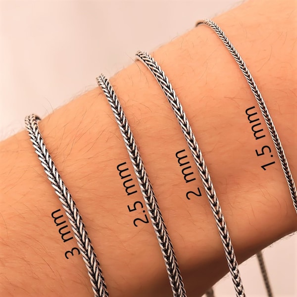 925 Sterling Silver Foxtail Bracelet Men, Oxidized Bali Wheat Chain Women, Birthday Anniversary Gifts Jewelry Her Him Dad Mum Son Boyfriend