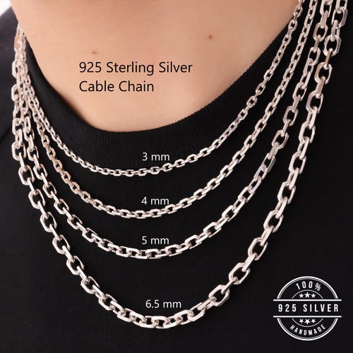 925 Sterling Silver Cable Chain Necklace Men, Anchor Solid Thick
