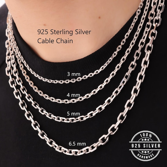 925 Sterling Silver Cable Chain Necklace Men, Anchor Solid Thick