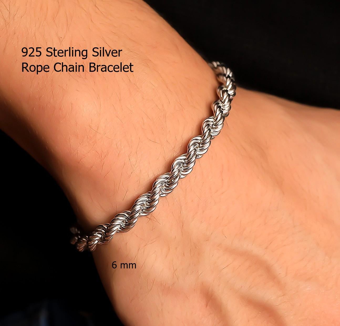 【刻印あり】FRENCH ROPE CHAIN silver925ブレスレット 925 Sterling Silver Rope Chain Bracelet Men, Twist Diamond Cut