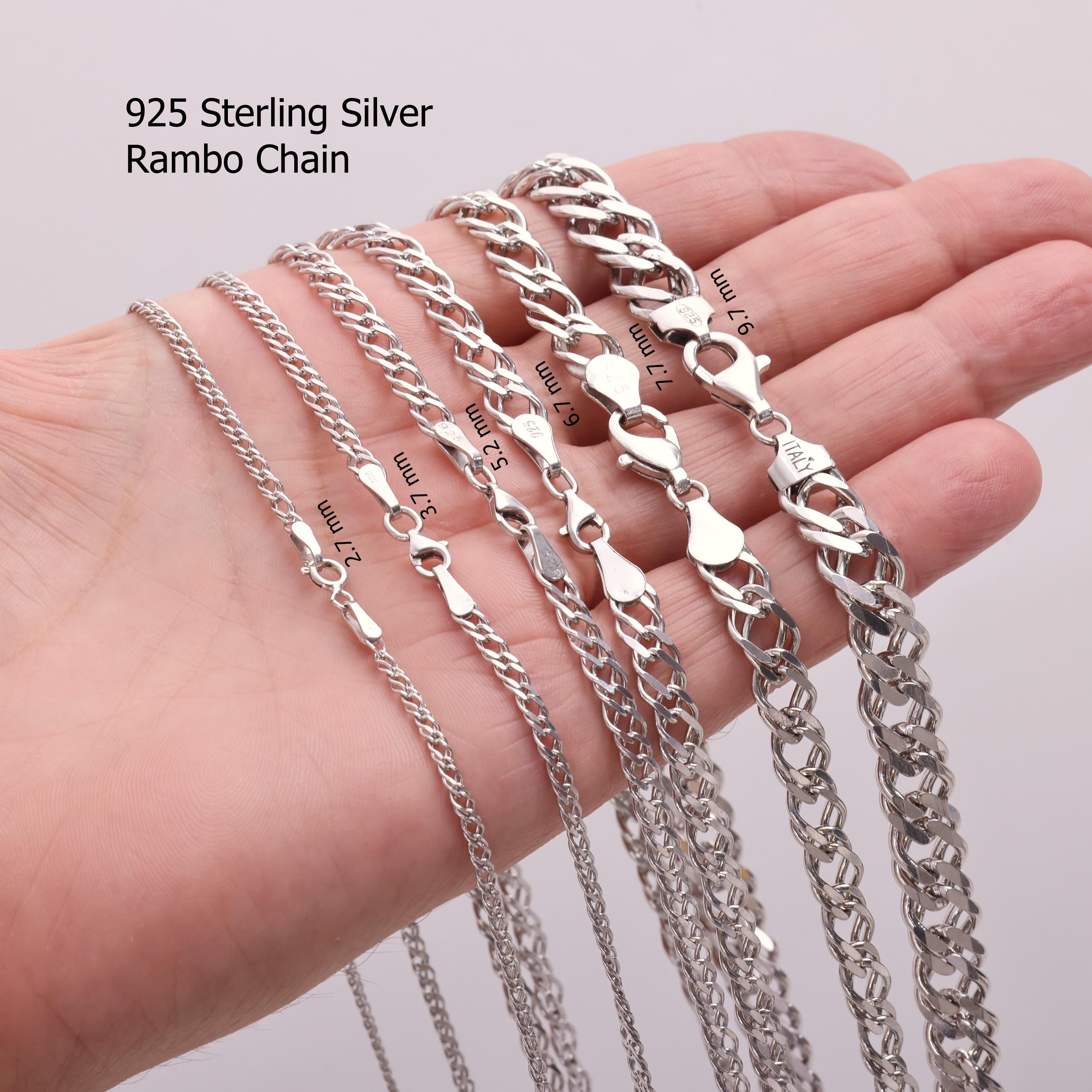 925 Sterling Silver Rambo Chain Bracelet Men, Double Curb Solid