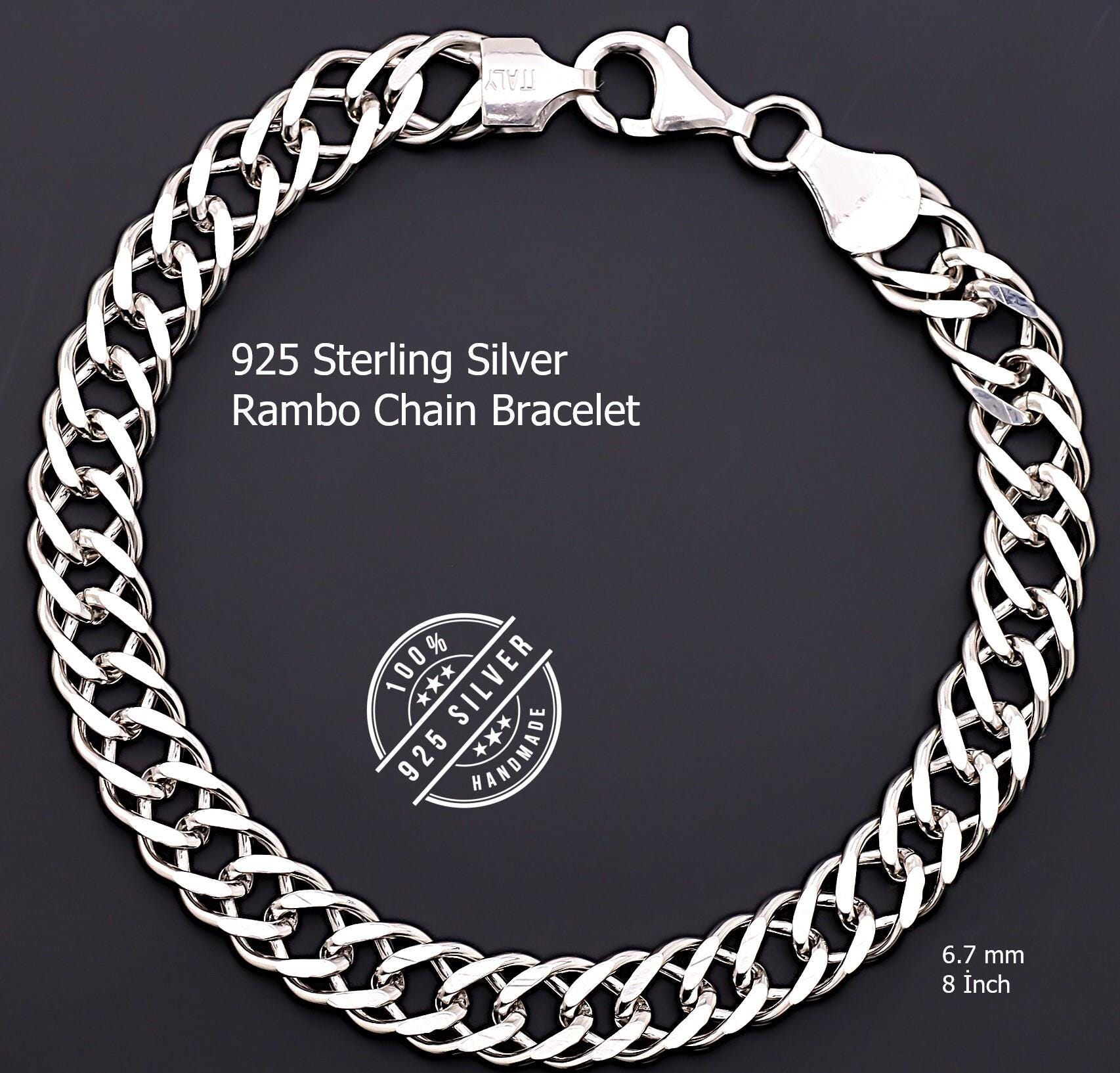 Rockyu Men's Double Chain Bracelet – Stainless Steel Silver Hip Hop Accessory, Adjustable 18-23cm - View #7