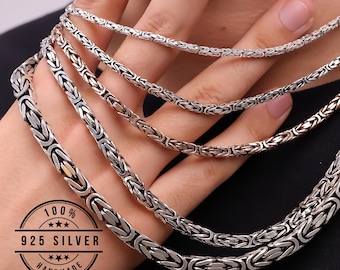 925 Sterling Silver Byzantine Oxidized Chain Necklace Men, Viking