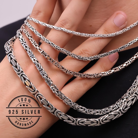 925 Sterling Silver Byzantine Oxidized Chain Necklace Men, Viking