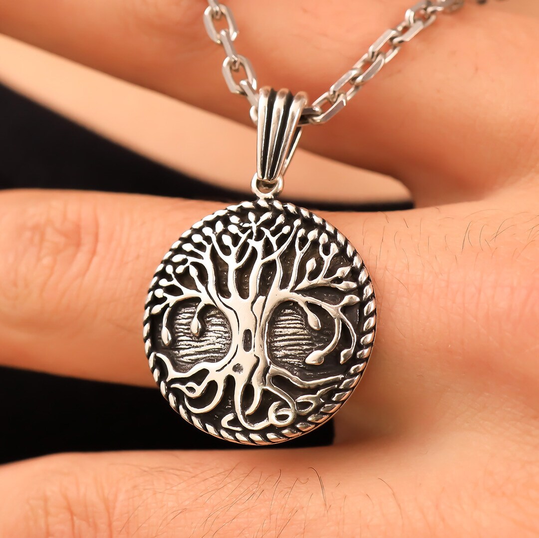 925 Sterling Silver Tree of Life Pendant Men, Oxidized Viking Family Tree  Yggdrasil Medallion Necklace, Birthday Anniversary Gifts Jewelry