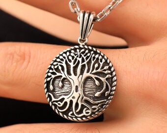 925 Sterling Silver Tree Of Life Pendant Men, Oxidized Viking Family Tree Yggdrasil Medallion Necklace, Birthday Anniversary Gifts Jewelry