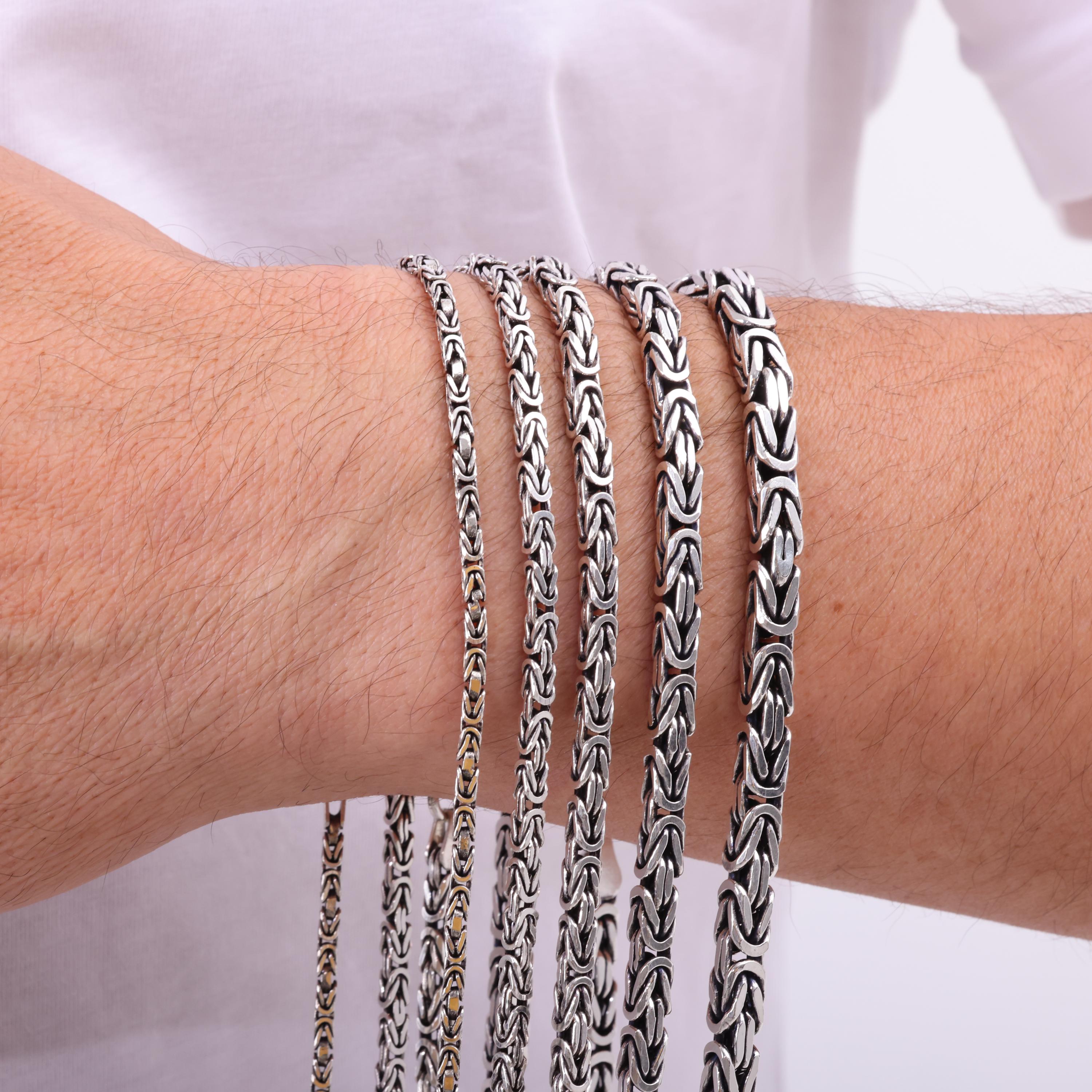 925 Sterling Silver Byzantine Oxidized Chain Bracelet Men, Viking