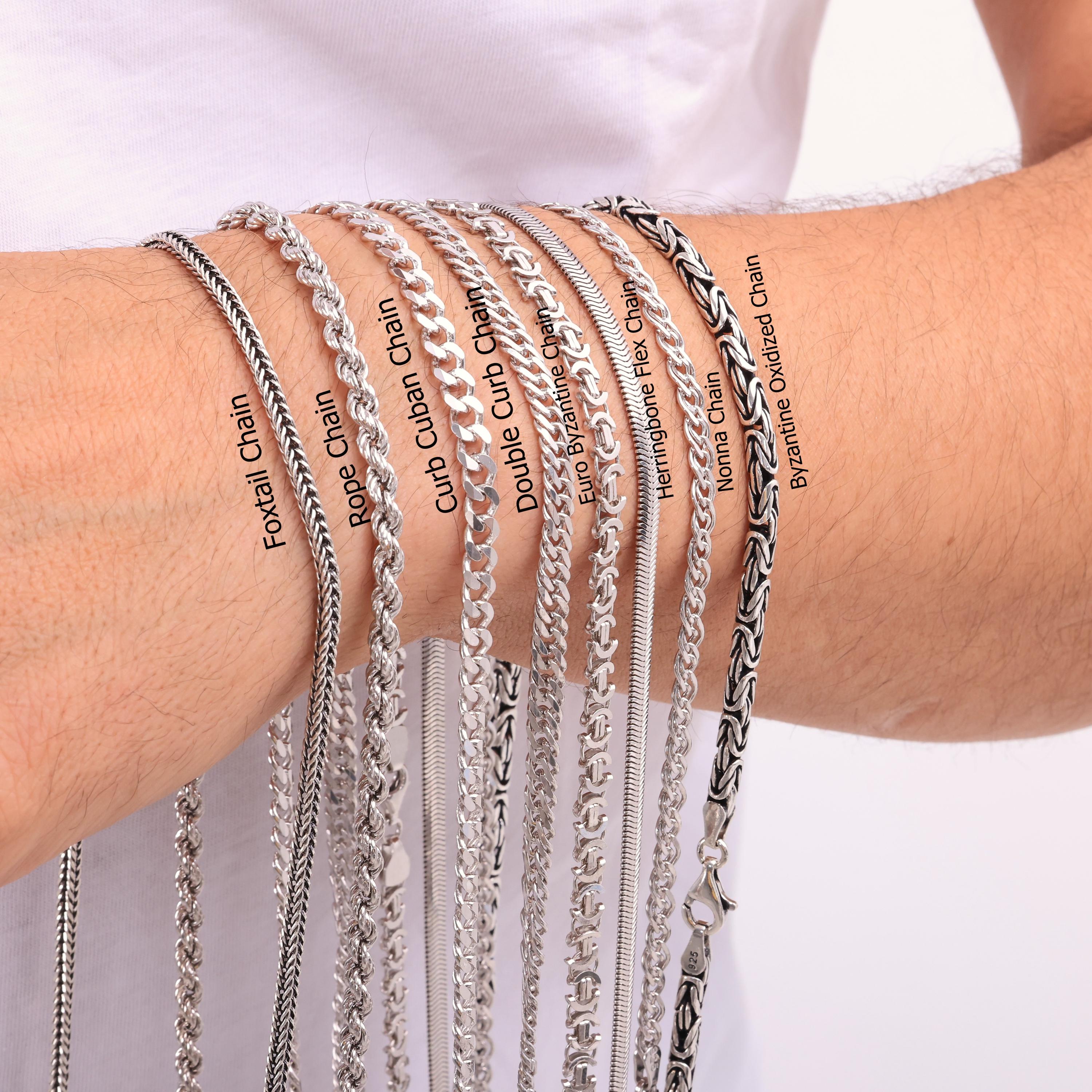 925 Sterling Silver Figaro Chain Bracelet Men, Figaro Solid Long